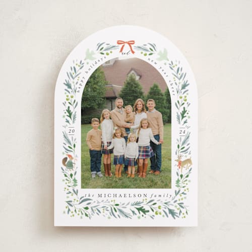 This is a cypress holiday photo cards with standard by Hannah Williams called woodland arch printing on recycled smooth signature in standard