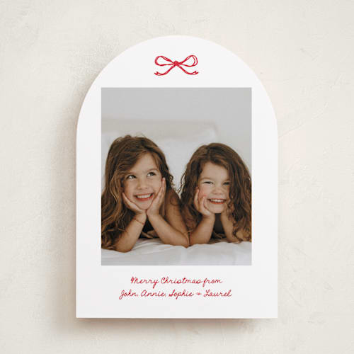 This is a candied apple holiday photo cards with standard by Kelly Watkins called mini bow printing on recycled smooth signature in standard