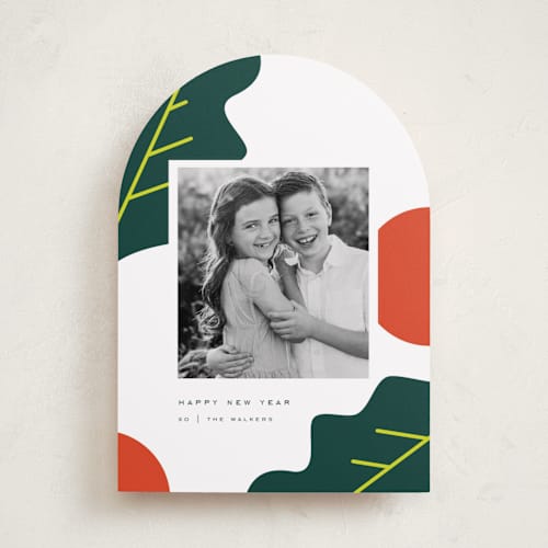 This is a rudolph red holiday photo cards with standard by Oscar and Emma - Karly Depew called mod berry printing on recycled smooth signature in standard