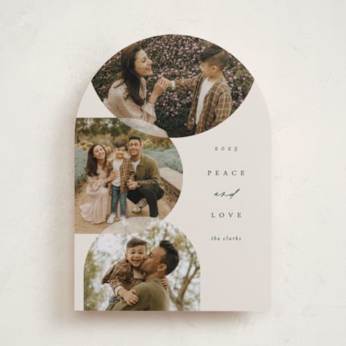 This is a pine holiday photo cards with standard by Brianne Larsen called round overlap printing on recycled smooth signature in standard