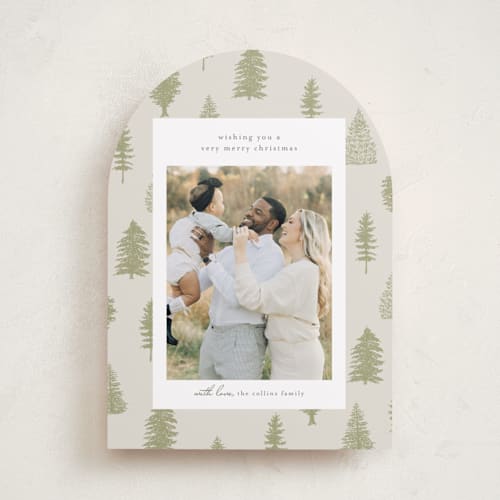 This is a greenery holiday photo cards with standard by Heather Cairl called all evergreen printing on recycled smooth signature in standard