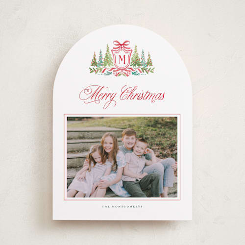 This is a wreath holiday photo cards with standard by Petra Kern called crestendo printing on recycled smooth signature in standard