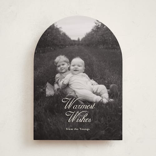 This is a vanilla holiday photo cards with standard by Ani Somi called warm winter wishes printing on recycled smooth signature in standard