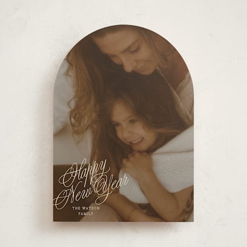 This is a champagne holiday photo cards with standard by Baumbirdy called scripted note printing on recycled smooth signature in standard