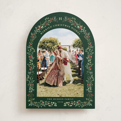 This is a pine holiday photo cards with standard by Susan Moyal called petite botanicals printing on recycled smooth signature in standard