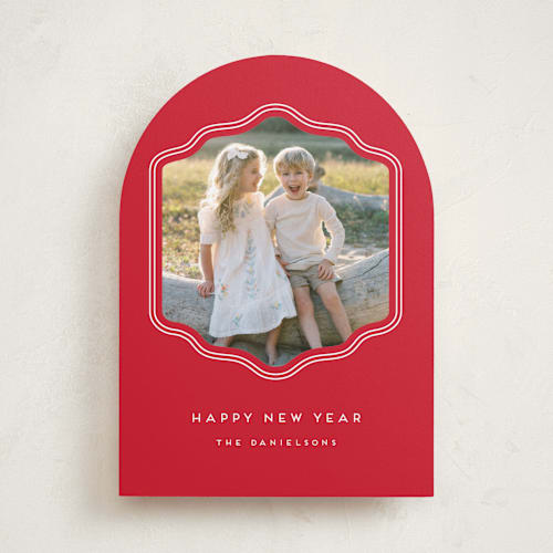This is a peppermint holiday photo cards with standard by Rebecca Durflinger called preppy curved frame printing on recycled smooth signature in standard