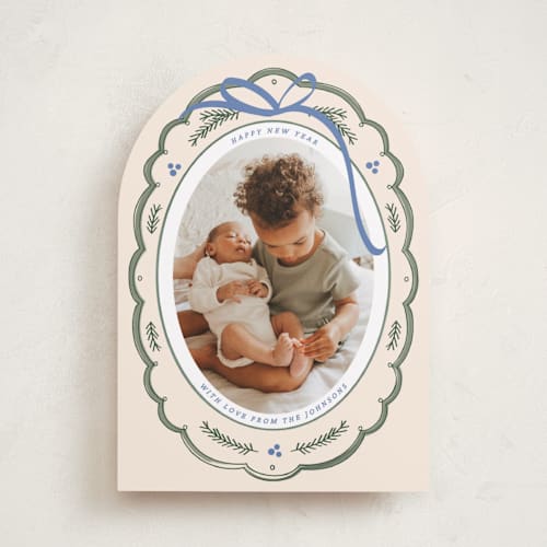 This is a powder holiday photo cards with standard by Ashley Iwafuchi called cherished christmas printing on recycled smooth signature in standard