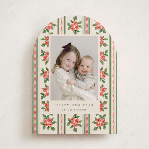 This is a buttercream holiday photo cards with standard by Christy Hy Lee called nostalgic wallpaper printing on recycled smooth signature in standard