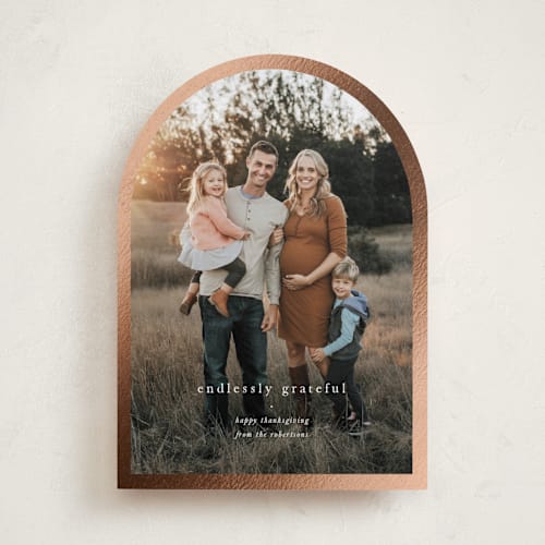 This is a cotton thanksgiving cards invitations with foil pressed by Blustery August called endlessly grateful printing on recycled smooth signature in standard