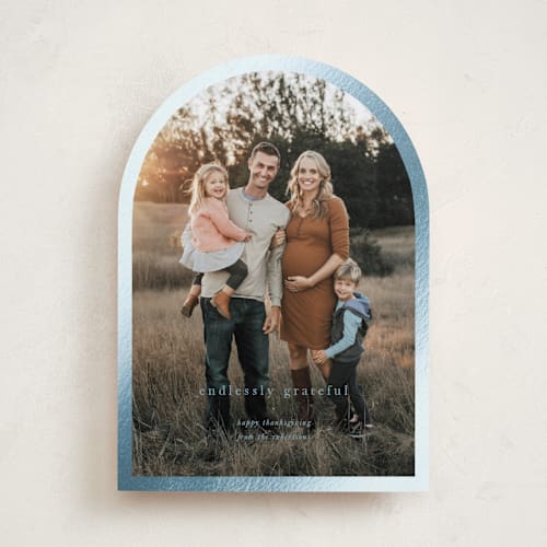 This is a sky thanksgiving cards invitations with foil pressed by Blustery August called endlessly grateful printing on recycled smooth signature in standard