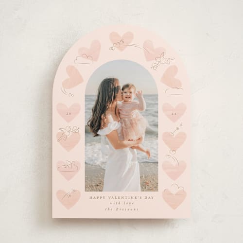 This is a peach valentines day with standard by Corinne Malesic called cupid printing on recycled smooth signature in standard