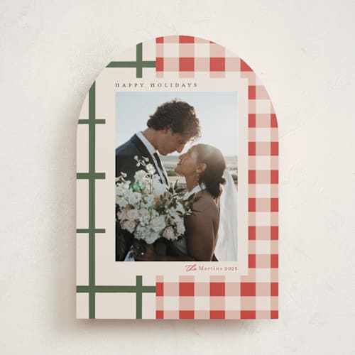 This is a santa suit holiday photo cards with standard by Carrie ONeal called grandmas dishes printing on recycled smooth signature in standard