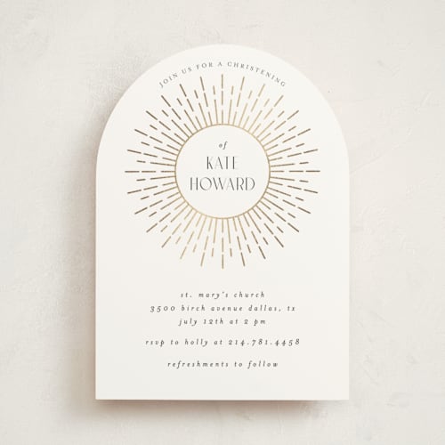 This is a bright baptism and christening announcements with foil pressed by Maja Cunningham called bright printing on signature in standard