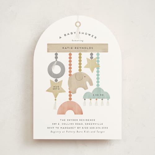 This is a sunflower baby shower invitations with standard by Faith Dorn called boho baby mobile printing on signature in standard