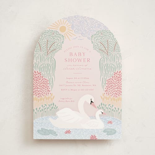 This is a sherbet baby shower invitations with standard by Carolyn Kach called swan song printing on signature in standard