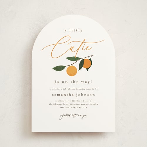 This is a clementine baby shower invitations with standard by Stacey Meacham called little cutie printing on signature in standard
