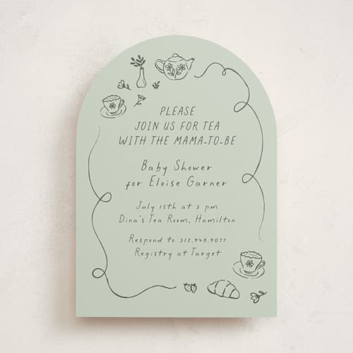 This is a mint baby shower invitations with standard by Carmia Jordaan called doodle tea party printing on signature in standard