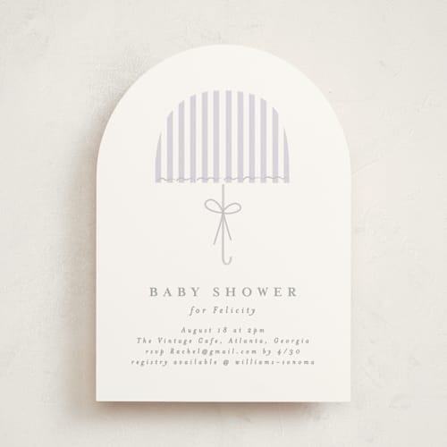 This is a lilac baby shower invitations with standard by Angela Thompson called bow brolly printing on signature in standard