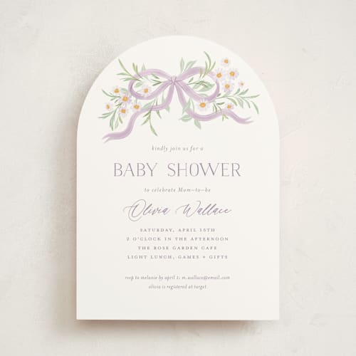This is a lavender baby shower invitations with standard by Paper Raven Co. called sweet child printing on signature in standard
