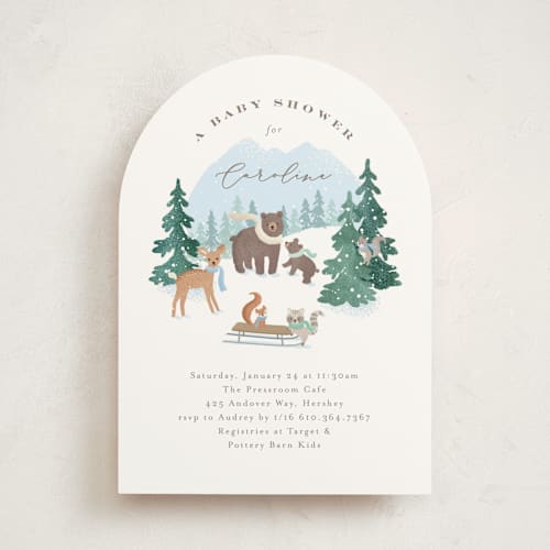 This is a sky baby shower invitations with standard by Jennifer Wick called winter wonderland printing on signature in standard