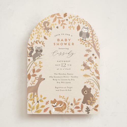 This is a pumpkin baby shower invitations with standard by Jennifer Wick called woodland autumn printing on signature in standard