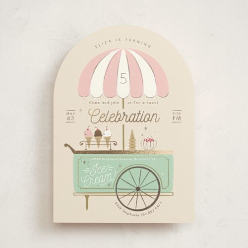 This is a cotton candy kids birthday invitations with foil pressed by Kiersten Garner called sweet celebration printing on signature in standard