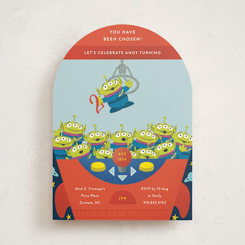 This is a star alliance kids birthday invitations with standard by Jackie Crawford called disney and pixar's toy story birthday claw printing on signature in standard