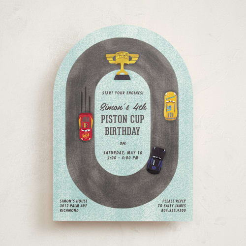 This is a sky kids birthday invitations with standard by Carly Reed Walker called disney and pixar cars dinoco 400 printing on signature in standard