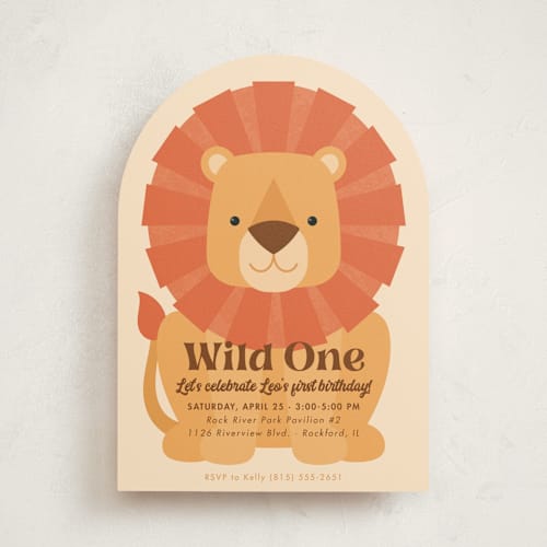 This is a sand kids birthday invitations with standard by Kacey Kendrick Wagner called wild lion printing on signature in standard