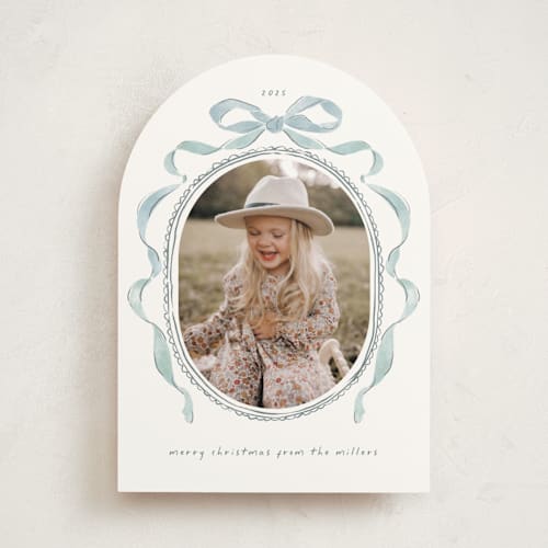 This is a jack frost photo christmas cards with standard by Susan Zinader called whimsical bow printing on signature in standard
