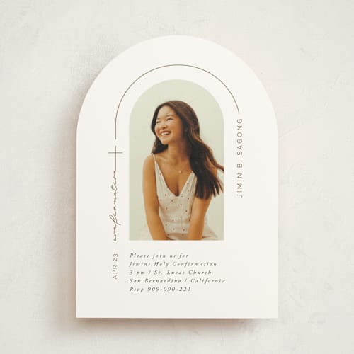 This is a sugar confirmation invitations cards with standard by FRANI called confirmation arch printing on signature in standard