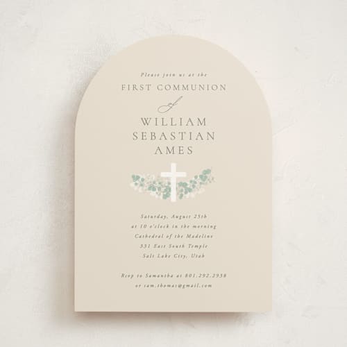 This is a sand communion invitations announcements with standard by Robert and Stella called classic communion wreath printing on signature in standard