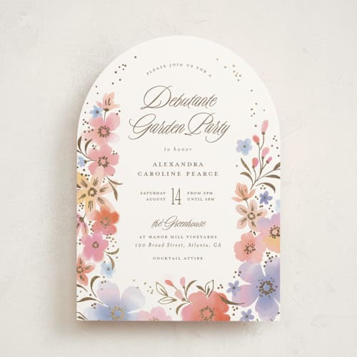 This is a wildflower debutante party invitations with foil pressed by Paper Raven Co. called magic garden printing on signature in standard