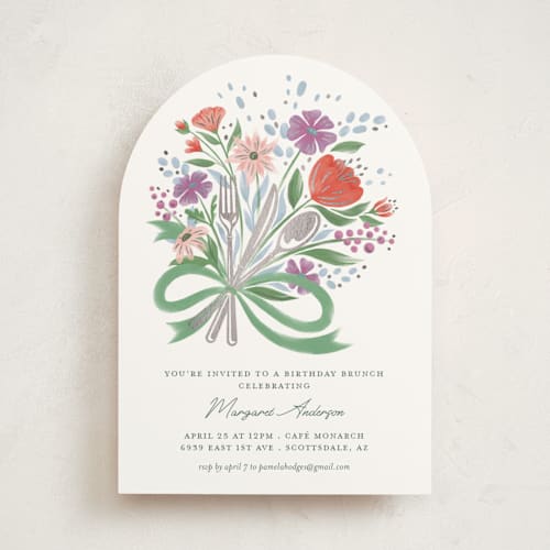 This is a garden holiday party invitations with foil pressed by Paper Sun Studio called brunch bouquet printing on signature in standard