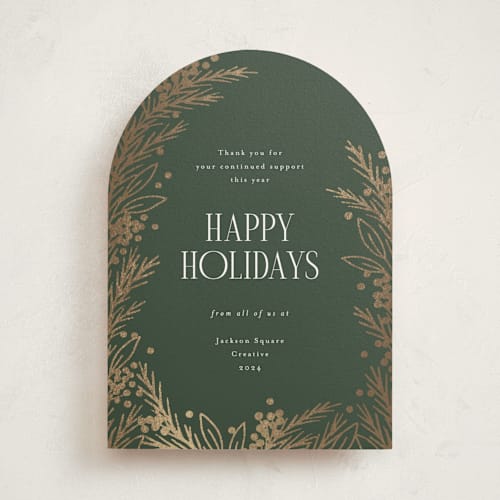 This is a forest business holiday cards with foil pressed by Michelle Taylor called gilded edge printing on signature in standard