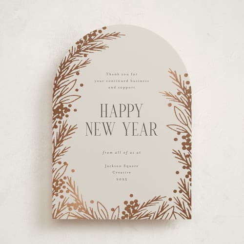 This is a oatmeal business holiday cards with foil pressed by Michelle Taylor called gilded edge printing on signature in standard