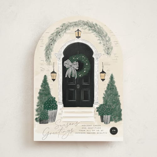 This is a noir business holiday cards with foil pressed by Jenna Holcomb called a door printing on signature in standard
