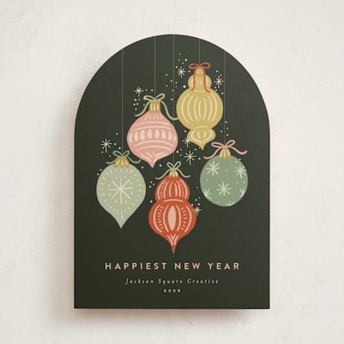 This is a fir business holiday cards with standard by Joanna Griffin called sparkling ornaments printing on signature in standard