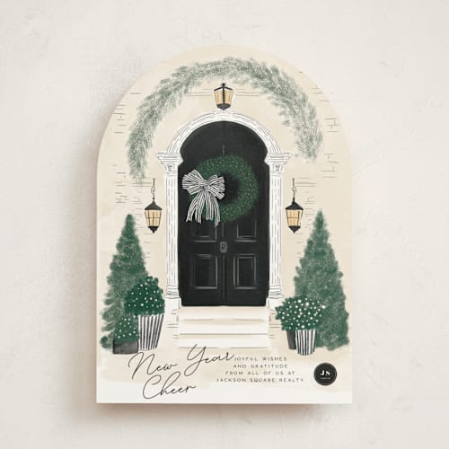 This is a noir business holiday cards with standard by Jenna Holcomb called a door printing on signature in standard