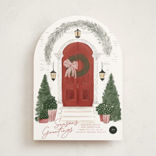 This is a holly berry business holiday cards with standard by Jenna Holcomb called a door printing on signature in standard