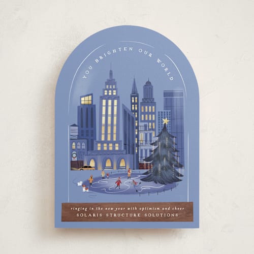This is a christmas eve business holiday cards with standard by Grae called bright globe printing on signature in standard