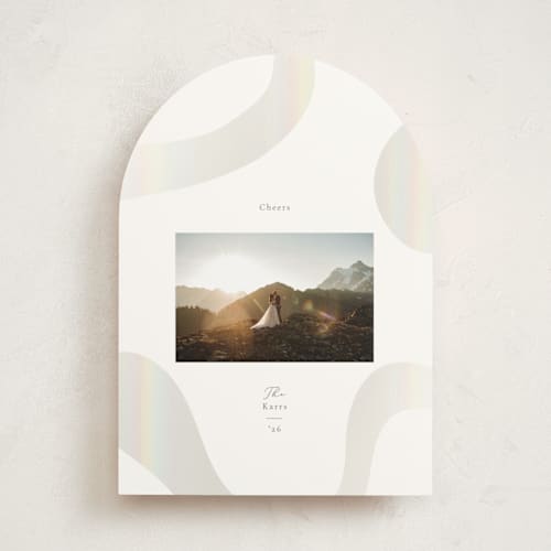 This is a smokey sage gloss press holiday cards with gloss press by Ana Sharpe called shimmer geo printing on signature in standard