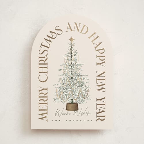 This is a eggnog foil pressed holiday cards with foil pressed by Leah Bisch called festive tree printing on signature in standard