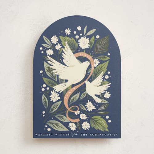 This is a night foil pressed holiday cards with foil pressed by Hannah Williams called peace dove arch printing on signature in standard