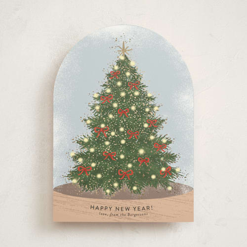 This is a holly berry foil pressed holiday cards with foil pressed by Itsy Belle Studio called tree snow globe printing on signature in standard