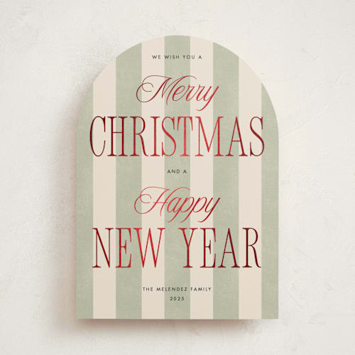 This is a wreath foil pressed holiday cards with foil pressed by Robert and Stella called striped type printing on signature in standard