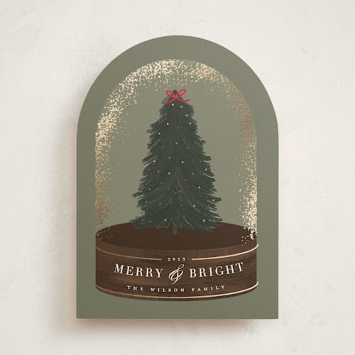 This is a evergreen foil pressed holiday cards with foil pressed by Hudson meet Rose called merry & bright printing on signature in standard