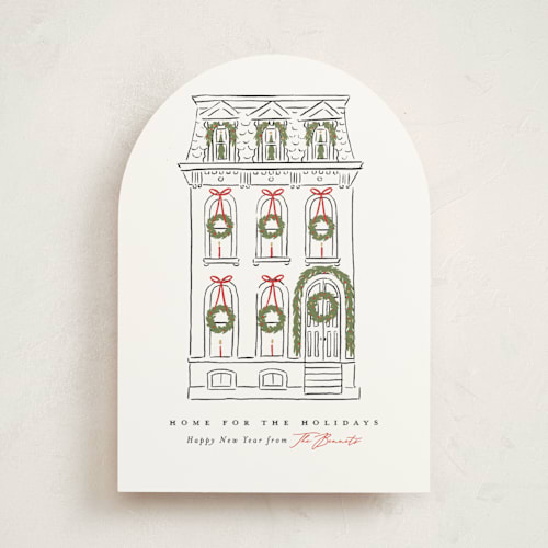 This is a snowfall non photo holiday cards with standard by Susan Zinader called home for the holidays printing on signature in standard