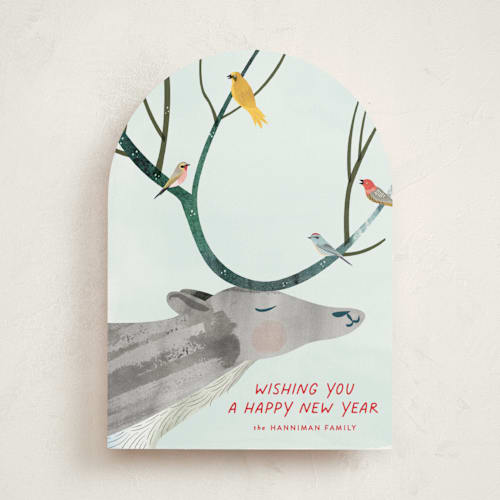 This is a arctic ice non photo holiday cards with standard by Eve Schultz called reindeer cheer printing on signature in standard