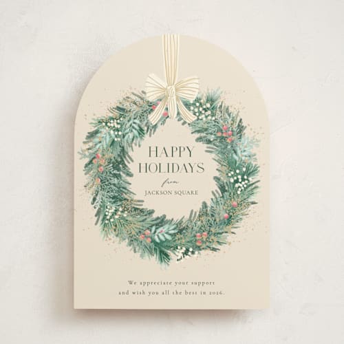 This is a vanilla non photo holiday cards with standard by frau brandt called natural wreath printing on signature in standard
